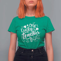Funny St Patrick's Day Irish Teacher T Shirt For Women One Lucky Teacher Shamrock