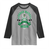 Funny St Patrick's Day Pirate Raglan Shirt Arrgh Matey Let The Shenanigans Begin Shamrock
