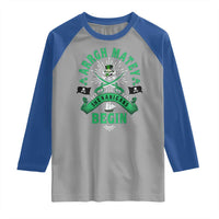 Funny St Patrick's Day Pirate Raglan Shirt Arrgh Matey Let The Shenanigans Begin Shamrock