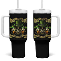 Funny St Patrick's Day Irish Beer Drinking Tumbler With Handle 0% Irish 100% Drunk Skull - Wonder Print Shop