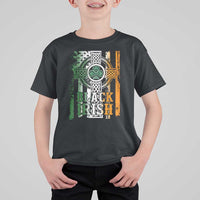 St Patrick's Day Black Irish T Shirt For Kid Vintage American Flag Celtic Cross