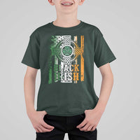 St Patrick's Day Black Irish T Shirt For Kid Vintage American Flag Celtic Cross