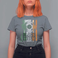 St Patrick's Day Black Irish T Shirt For Women Vintage American Flag Celtic Cross