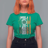 St Patrick's Day Black Irish T Shirt For Women Vintage American Flag Celtic Cross