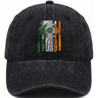 St Patrick's Day Black Irish Washed Cotton Baseball Cap Vintage American Flag Celtic Cross