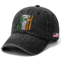 St Patrick's Day Black Irish Washed Cotton Baseball Cap Vintage American Flag Celtic Cross