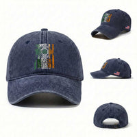St Patrick's Day Black Irish Washed Cotton Baseball Cap Vintage American Flag Celtic Cross