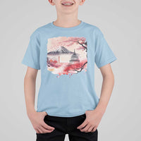 Washington DC Cherry Blossoms Monuments Memorials T Shirt For Kid Japanese Art Style Mount Fuji Sakura