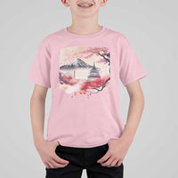 Washington DC Cherry Blossoms Monuments Memorials T Shirt For Kid Japanese Art Style Mount Fuji Sakura
