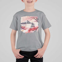 Washington DC Cherry Blossoms Monuments Memorials T Shirt For Kid Japanese Art Style Mount Fuji Sakura