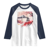 Washington DC Cherry Blossoms Monuments Memorials Raglan Shirt Japanese Art Style Mount Fuji Sakura