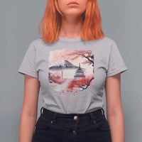 Washington DC Cherry Blossoms Monuments Memorials T Shirt For Women Japanese Art Style Mount Fuji Sakura
