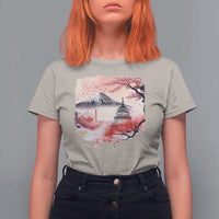 Washington DC Cherry Blossoms Monuments Memorials T Shirt For Women Japanese Art Style Mount Fuji Sakura