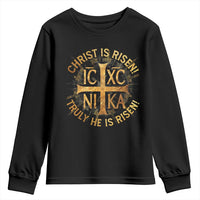 Orthodox Easter Christian Youth Sweatshirt Christ Is Risen He Is Risen Greek NIKA Cross