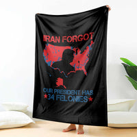 Iran Forgot Our President Has 34 Felonies Throw Blanket Vintage USA Red Wave Map
