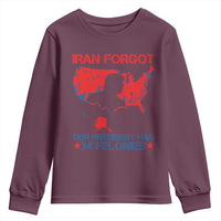 Iran Forgot Our President Has 34 Felonies Youth Sweatshirt Vintage USA Red Wave Map