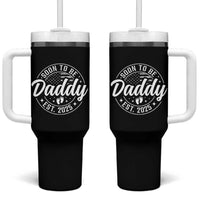 Funny Promoted To Daddy 2025 Tumbler With Handle Newborn Vintage American Flag Baby Footprint