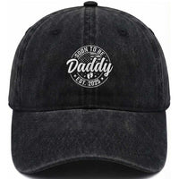 Funny Promoted To Daddy 2025 Washed Cotton Baseball Cap Newborn Vintage American Flag Baby Footprint