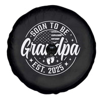 Funny Promoted To Grandpa 2025 Spare Tire Cover Newborn Vintage American Flag Baby Footprint