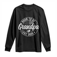 Funny Promoted To Grandpa 2025 Long Sleeve Shirt Newborn Vintage American Flag Baby Footprint