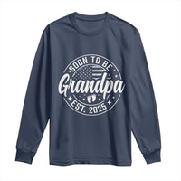 Funny Promoted To Grandpa 2025 Long Sleeve Shirt Newborn Vintage American Flag Baby Footprint