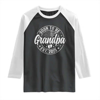 Funny Promoted To Grandpa 2025 Raglan Shirt Newborn Vintage American Flag Baby Footprint