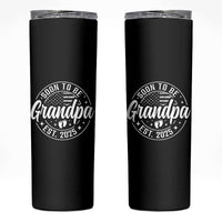 Funny Promoted To Grandpa 2025 Skinny Tumbler Newborn Vintage American Flag Baby Footprint