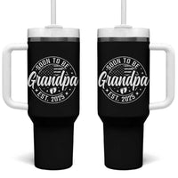 Funny Promoted To Grandpa 2025 Tumbler With Handle Newborn Vintage American Flag Baby Footprint