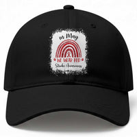 In May We Wear Red Stroke Awareness Baseball Cap Bleach Effect