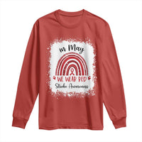 In May We Wear Red Stroke Awareness Long Sleeve Shirt Bleach Effect