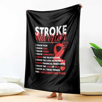 Stroke Warrior Throw Blanket I know Pain Fear Feather Red Ribbon