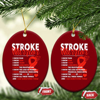 Stroke Warrior Ceramic Ornament I know Pain Fear Feather Red Ribbon