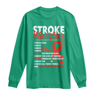 Stroke Warrior Long Sleeve Shirt I know Pain Fear Feather Red Ribbon
