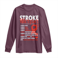 Stroke Warrior Long Sleeve Shirt I know Pain Fear Feather Red Ribbon