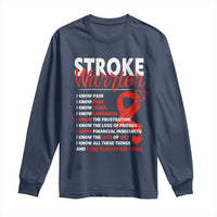 Stroke Warrior Long Sleeve Shirt I know Pain Fear Feather Red Ribbon