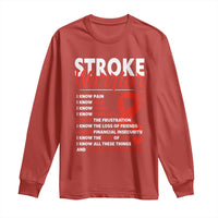 Stroke Warrior Long Sleeve Shirt I know Pain Fear Feather Red Ribbon