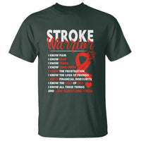 Stroke Warrior T Shirt I know Pain Fear Feather Red Ribbon