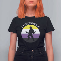 Non Binary T Shirt For Women Theirwolf Enby Flag LGBTQ Pride - Wonder Print Shop