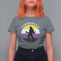Non Binary T Shirt For Women Theirwolf Enby Flag LGBTQ Pride - Wonder Print Shop