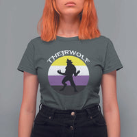 Non Binary T Shirt For Women Theirwolf Enby Flag LGBTQ Pride - Wonder Print Shop