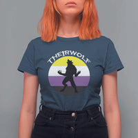 Non Binary T Shirt For Women Theirwolf Enby Flag LGBTQ Pride - Wonder Print Shop