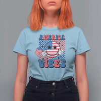 American Vibes T Shirt For Women Retro Groovy USA Pride Flag 4th Of July - Wonder Print Shop