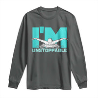 Funny Swimming Long Sleeve Shirt I'm Unstoppable Swim Cool Practice Butterfly Swimming - Wonder Print Shop