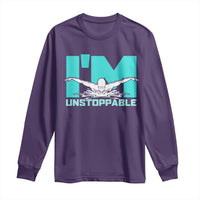 Funny Swimming Long Sleeve Shirt I'm Unstoppable Swim Cool Practice Butterfly Swimming - Wonder Print Shop