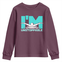 Funny Swimming Youth Sweatshirt I'm Unstoppable Swim Cool Practice Butterfly Swimming - Wonder Print Shop