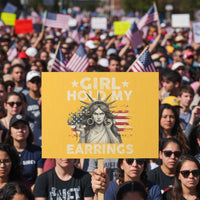 Funny Girl Hold My Earrings Protest Sign Statue of Liberty American Flag - Wonder Print Shop