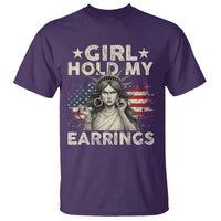 Funny Girl Hold My Earrings T Shirt Statue of Liberty American Flag - Wonder Print Shop