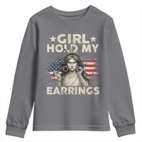 Funny Girl Hold My Earrings Youth Sweatshirt Statue of Liberty American Flag - Wonder Print Shop