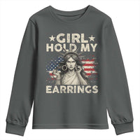 Funny Girl Hold My Earrings Youth Sweatshirt Statue of Liberty American Flag - Wonder Print Shop