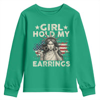 Funny Girl Hold My Earrings Youth Sweatshirt Statue of Liberty American Flag - Wonder Print Shop